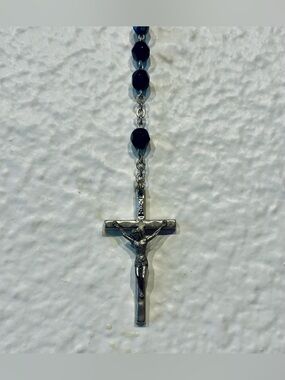 Eau de Lourdes Crucifix Rosary Necklace with Black Beads